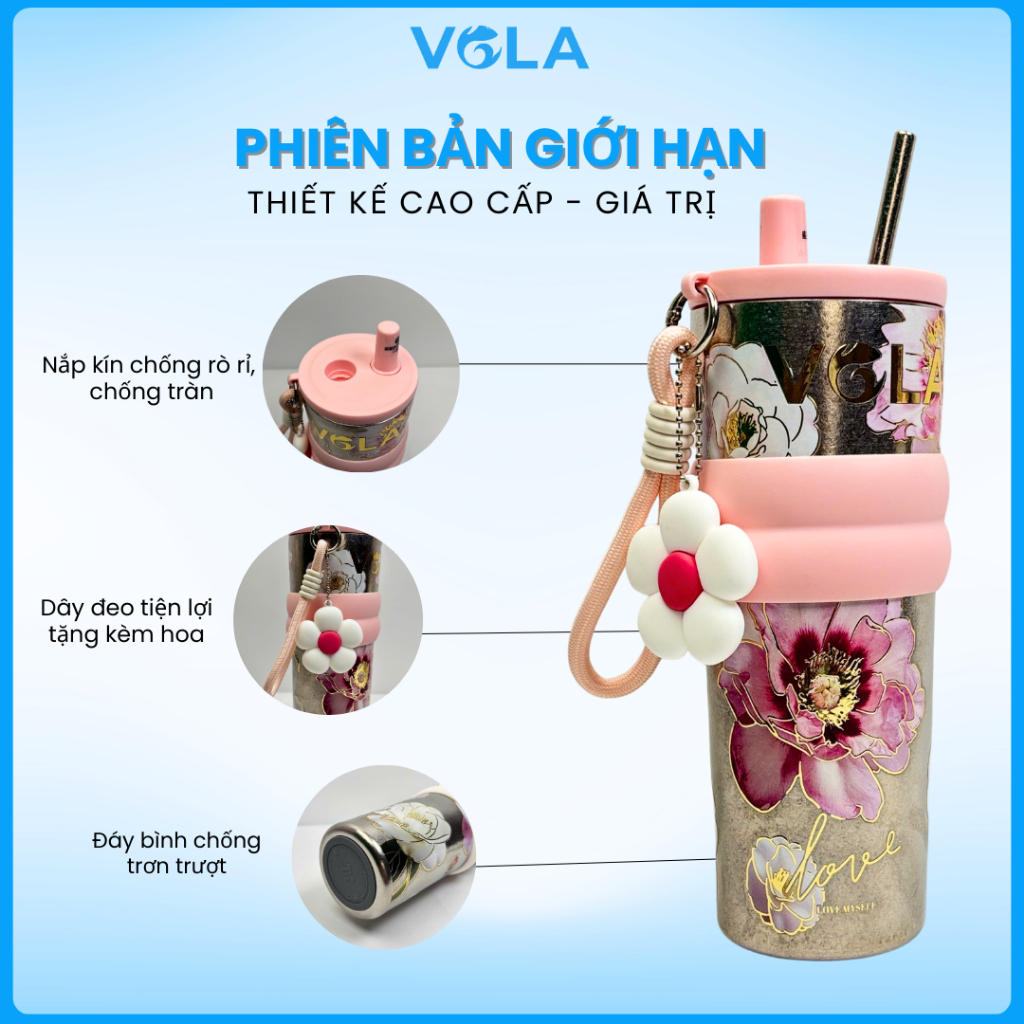 Bình giữ nhiệt VOLA 710ml chất liệu titanium sang trọng, Ly giữ nhiệt cao cấp phiên bản giới hạn