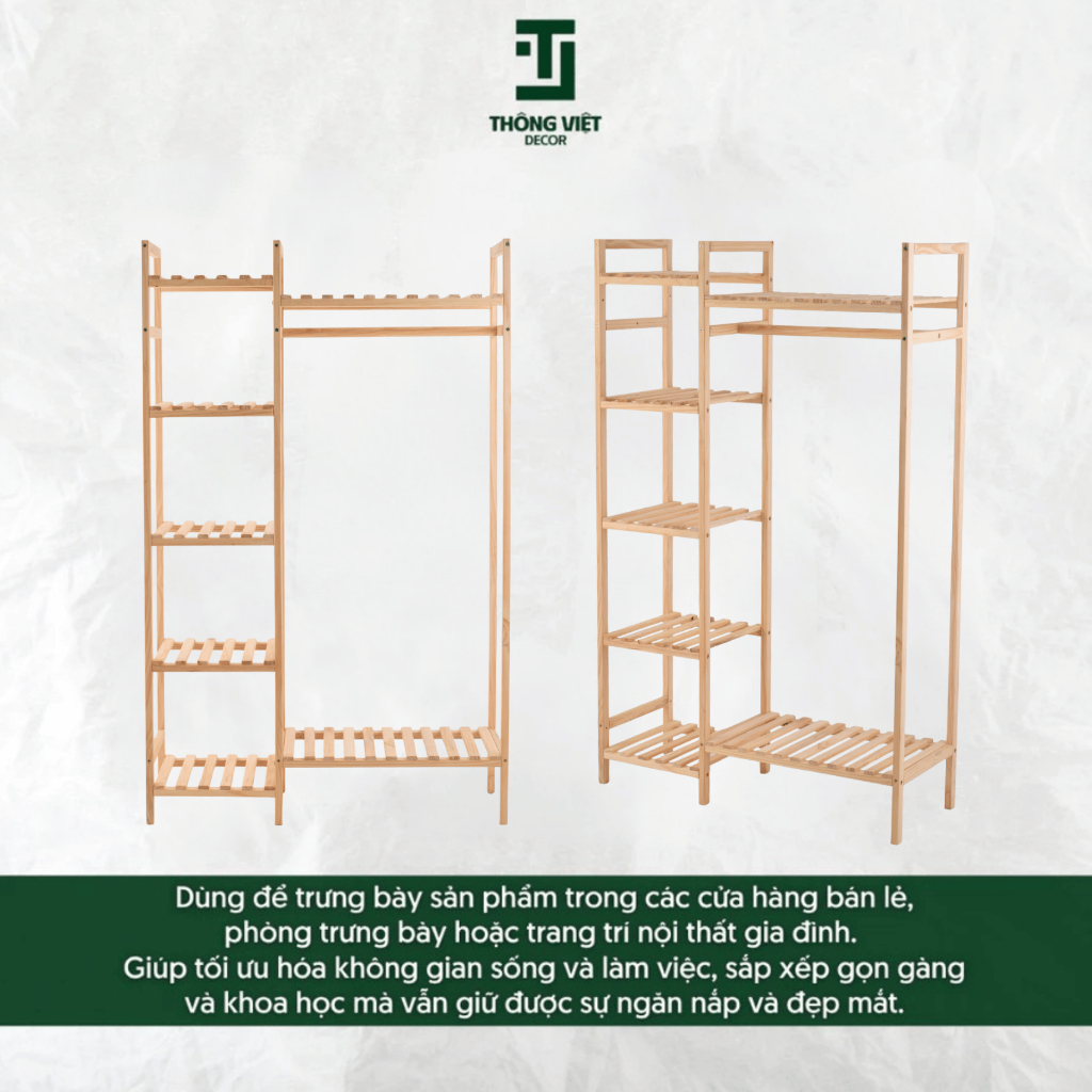 Kệ Vuông Treo Quần Áo, Giá Treo Đựng Đồ Gỗ Thông Tự Nhiên Chắc Chắn Nhiều Tầng Đa Năng Có Móc Treo
