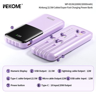 Pin Dự Phòng Wekome WP-66 20000mAh TypeC PD 20W & USB-A / Cáp TypeC 22.5W, Kèm 4 cáp sạc - Phụ Kiện Nhất Tín