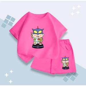 Set Bộ Thun Cotton Dễ Thương Cho Bé – Hình Shin Đội Mũ Siêu Nhân Ngộ Nghĩnh, Mát Mẻ (M 274)