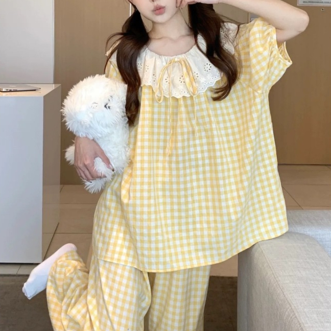 Bộ Đồ Ngủ Nữ Pijama Tay Ngắn Quần Dài Thắt Nơ Dễ Thương BIG SIZE Form Rộng Mặc Nhà Cao Cấp – PONA