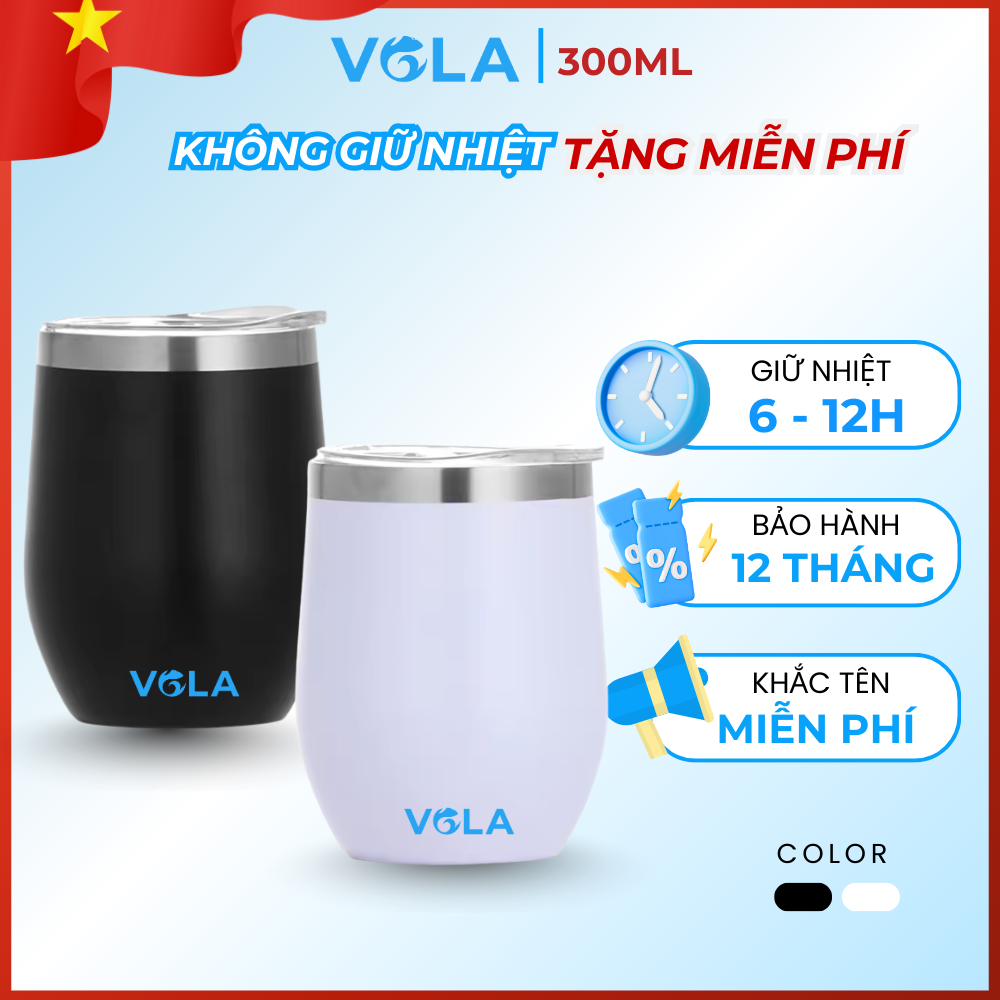 Ly giữ nhiệt VOLA 360ml inox 304, Cốc giữ nhiệt nhỏ gọn tiện dụng, khắc tên miễn phí