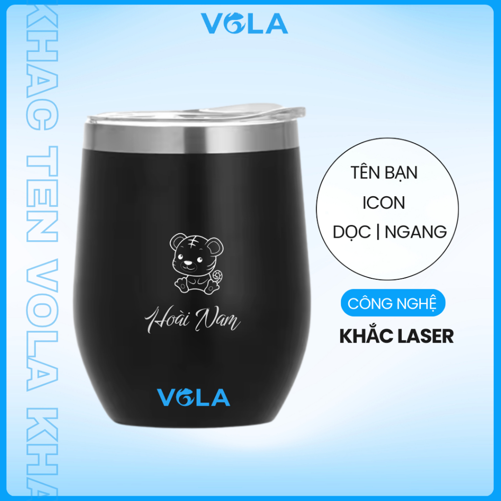 Ly giữ nhiệt VOLA 360ml inox 304, Cốc giữ nhiệt nhỏ gọn tiện dụng, khắc tên miễn phí