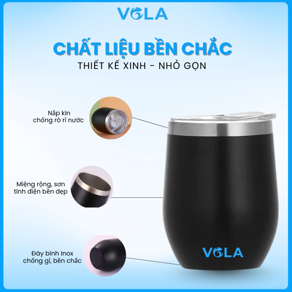 Ly giữ nhiệt VOLA 360ml inox 304, Cốc giữ nhiệt nhỏ gọn tiện dụng, khắc tên miễn phí