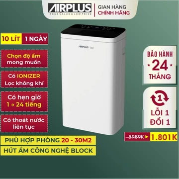 Máy hút ẩm gia đình Airplus AP10.2010EW Nhập Khẩu, Máy hút ẩm Mini 10 lít/ngày cho phòng ngủ phòng khách