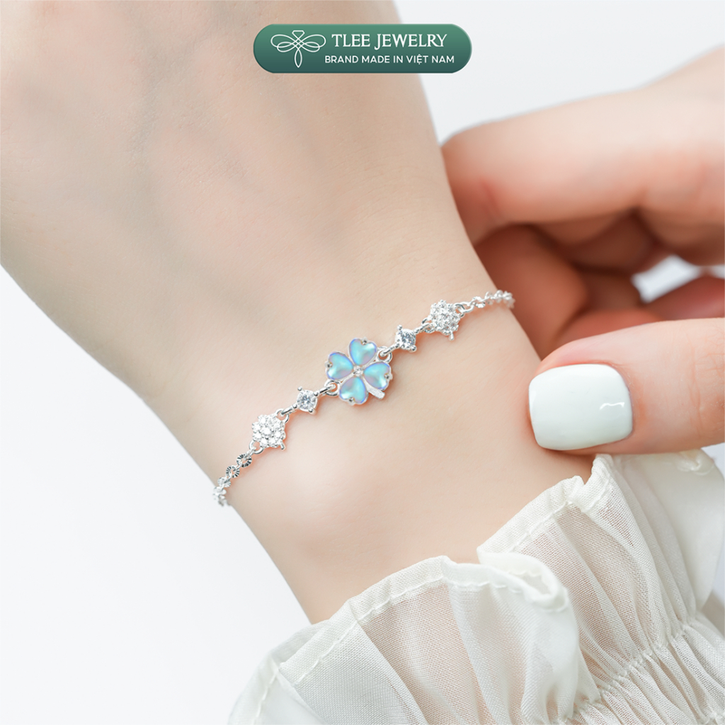 Lắc tay bạc nữ TLEE dây hoa cỏ bốn lá cánh tim đính đá đa sắc thu hút may mắn TLEE JEWELRY LT0469 | BigBuy360 - bigbuy360.vn