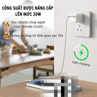 Củ sạc nhanh PD30W - Công nghệ GaN - Sạc nhanh không nóng - An toàn, ổn định - Bảo vệ thiết bị - BH 2 năm