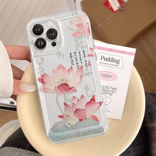 Ốp Lưng iPhone Liên Hoa Viền Thẳng Chống Sốc, Trong Suốt Bảo Vệ Camera - iP 7/8/X/XS/11/12/13/14/15/16/17/Plus/Pro/Max