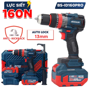 Máy Khoan BOSHUN BS-ID160PRO 3 Chức Năng 21V – Đầu 2in1, Lực Siết 160Nm, Không Chổi Than