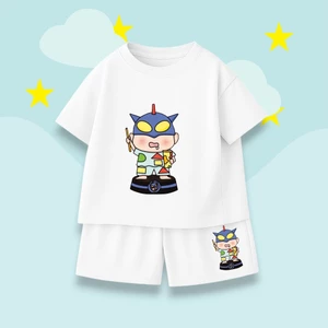 Set Bộ Cotton Mềm Mại Cho Bé – Hình Shin Đội Mũ Siêu Nhân Đáng Yêu, Thoáng Mát Mùa Hè (M 274)