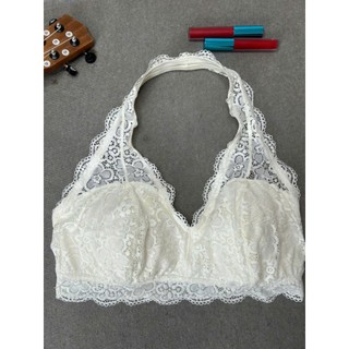 (Size XL) Áo lót ren hoa trắng vải mềm mại dây choàng cổ và có khuy cài sau, không gọng có sẵn đệm ngực của hãng AERIE