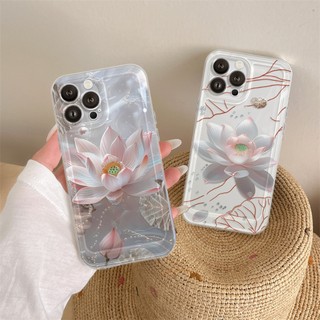 Ốp Lưng iPhone Hoa Sen Viền Thẳng Chống Sốc, Trong Suốt, Bảo Vệ Camera iP 7/8/X/XS/11/12/13/14/15/16/17/Plus/Pro/Max/Air