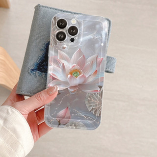 Ốp Lưng iPhone Hoa Sen Viền Thẳng Chống Sốc, Trong Suốt, Bảo Vệ Camera iP 7/8/X/XS/11/12/13/14/15/16/17/Plus/Pro/Max/Air