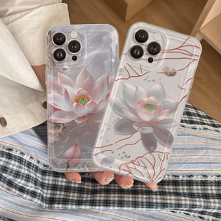 Ốp Lưng iPhone Hoa Sen Viền Thẳng Chống Sốc, Trong Suốt, Bảo Vệ Camera iP 7/8/X/XS/11/12/13/14/15/16/17/Plus/Pro/Max/Air