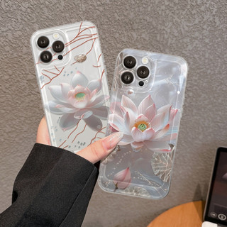 Ốp Lưng iPhone Hoa Sen Viền Thẳng Chống Sốc, Trong Suốt, Bảo Vệ Camera iP 7/8/X/XS/11/12/13/14/15/16/17/Plus/Pro/Max/Air