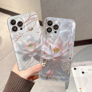 Ốp Lưng iPhone Hoa Sen Viền Thẳng Chống Sốc, Trong Suốt, Bảo Vệ Camera iP 7/8/X/XS/11/12/13/14/15/16/17/Plus/Pro/Max/Air