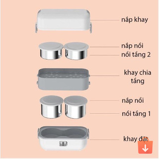 Hộp cơm cắm điện 2 tầng 4 bát inox giữ nhiệt hâm nóng và nấu chín tiện lợi nhỏ gọn dễ mang theo