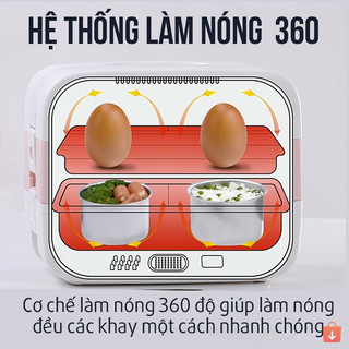 Hộp cơm cắm điện 2 tầng 4 bát inox giữ nhiệt hâm nóng và nấu chín tiện lợi nhỏ gọn dễ mang theo