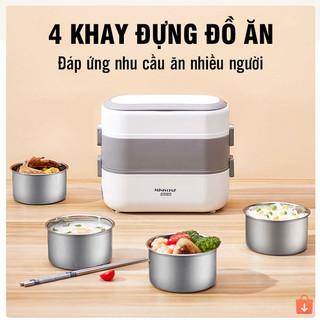 Hộp cơm cắm điện 2 tầng 4 bát inox giữ nhiệt hâm nóng và nấu chín tiện lợi nhỏ gọn dễ mang theo
