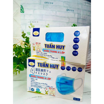 Khẩu trang y tế Tuấn Huy, khẩu trang y tế 4 lớp, khẩu trang ngăn ngừa vi khuẩn, ngăn khói bụi.