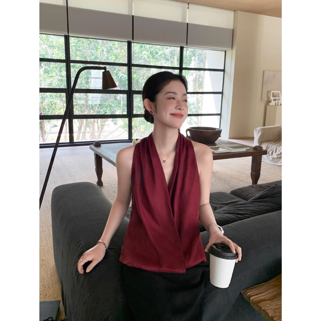 𝗩𝗶vi - Áo Linen cổ yếm tà chéo BEELY