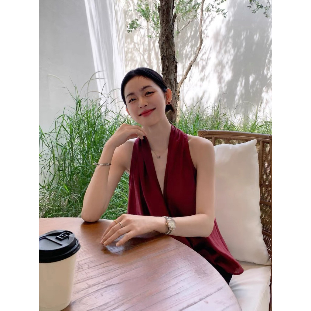 𝗩𝗶vi - Áo Linen cổ yếm tà chéo BEELY