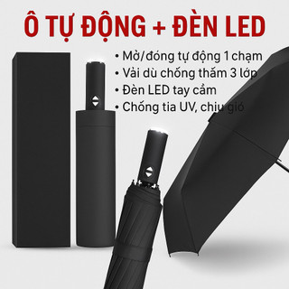 [Hàng giới hạn ] Ô gập tự động có đèn LED tay cầm chống thấm nước – Dù đi mưa nắng 3 lớp siêu bền mở đóng một chạm