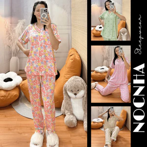 Bộ tole lanh cổ tim viền lé hàng thiết kế may kỹ 43-75kg - Nocnhasleepwear