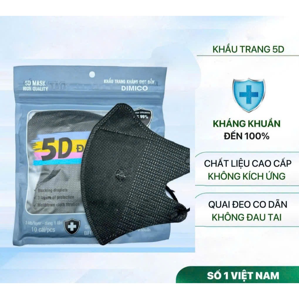 Combo 200_500 khẩu trang 5D MASK Chính Hãng 3 lớp kháng khuẩn chống bụi, chống nắng và tia UV