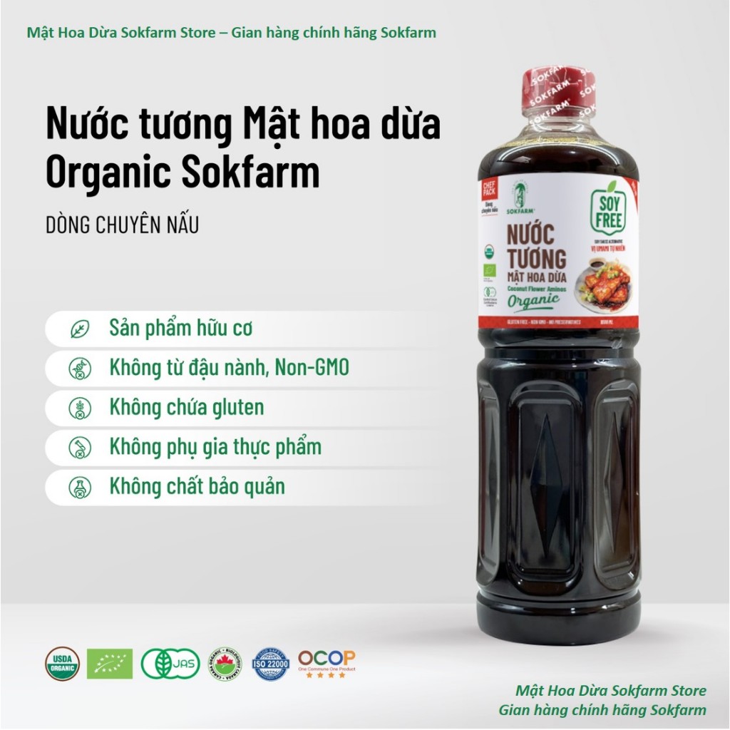 Nước tương mật hoa dừa organic sokfarm vị umami tự nhiên, nước tương hữu cơ không đậu nành