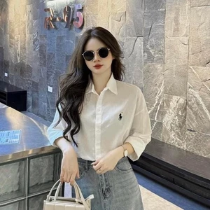 Áo sơ mi cộc tay thêu loggo ngựa siêu nét rễ phối đồ mặc đi học đi chơi -Áo sưo mi cộc tay nam nữ fresize 38-65kg