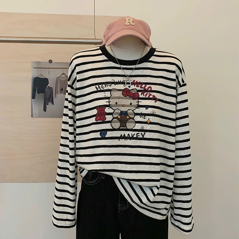 Áo thun nữ tay dài kẻ sọc đen trắng in hình JULY FASHION, Áo dài tay Thu Đông ấm áp, Chất thun xượt mềm mại, chất đẹp