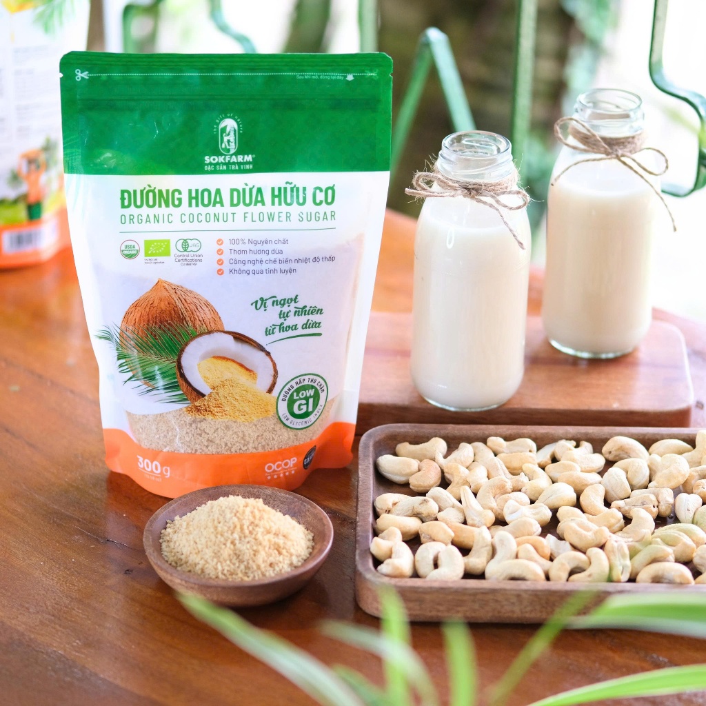 Đường hoa dừa hữu cơ Sokfarm organic coconut sugar, low GI ăn kiêng healthy Đặc sản Trà Vinh