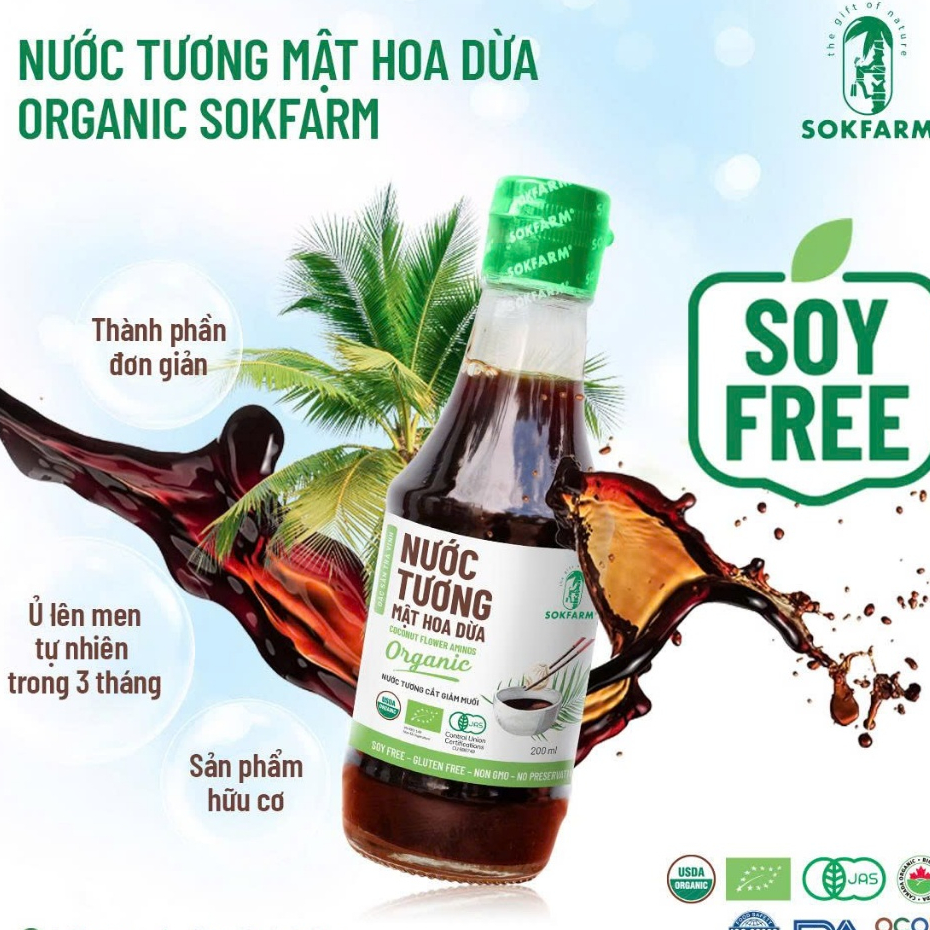 Nước Tương Mật Hoa Dừa Organic Sokfarm Vị UMAMI Tự Nhiên