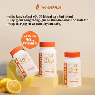 [Combo 4 Hộp] Viên Nhai Bổ Sung Vitamin C + Vitamin D Wonderplus Giúp Làn Da Rạng Rỡ Giúp Xương Chắc Khoẻ Hộp 60 Viên