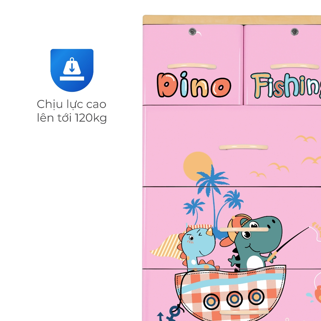 [HỎA TỐC] Tủ nhựa Kid 4 tầng QUI PHÚC, tủ đựng quần áo cho bé, an toàn, hoạt tiết dễ thương