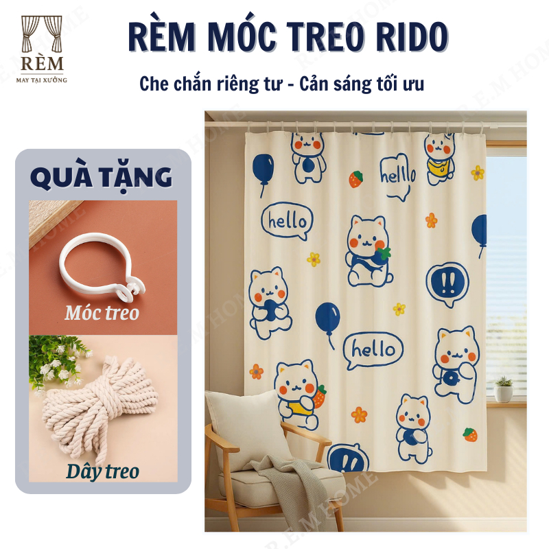 RIDO - Rèm Rèm cửa sổ có móc treo, Rèm decor phòng nhiều hoạ tiết R.E.M ...
