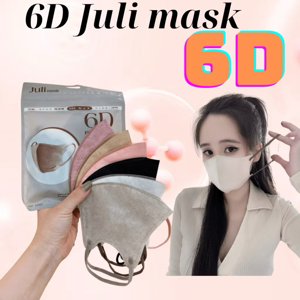 Set 100 chiếc Khẩu trang JULI 6D Promask Mix Đủ 6 Màu Trend,Kháng khuẩn, Qoai êm Thoải Mái