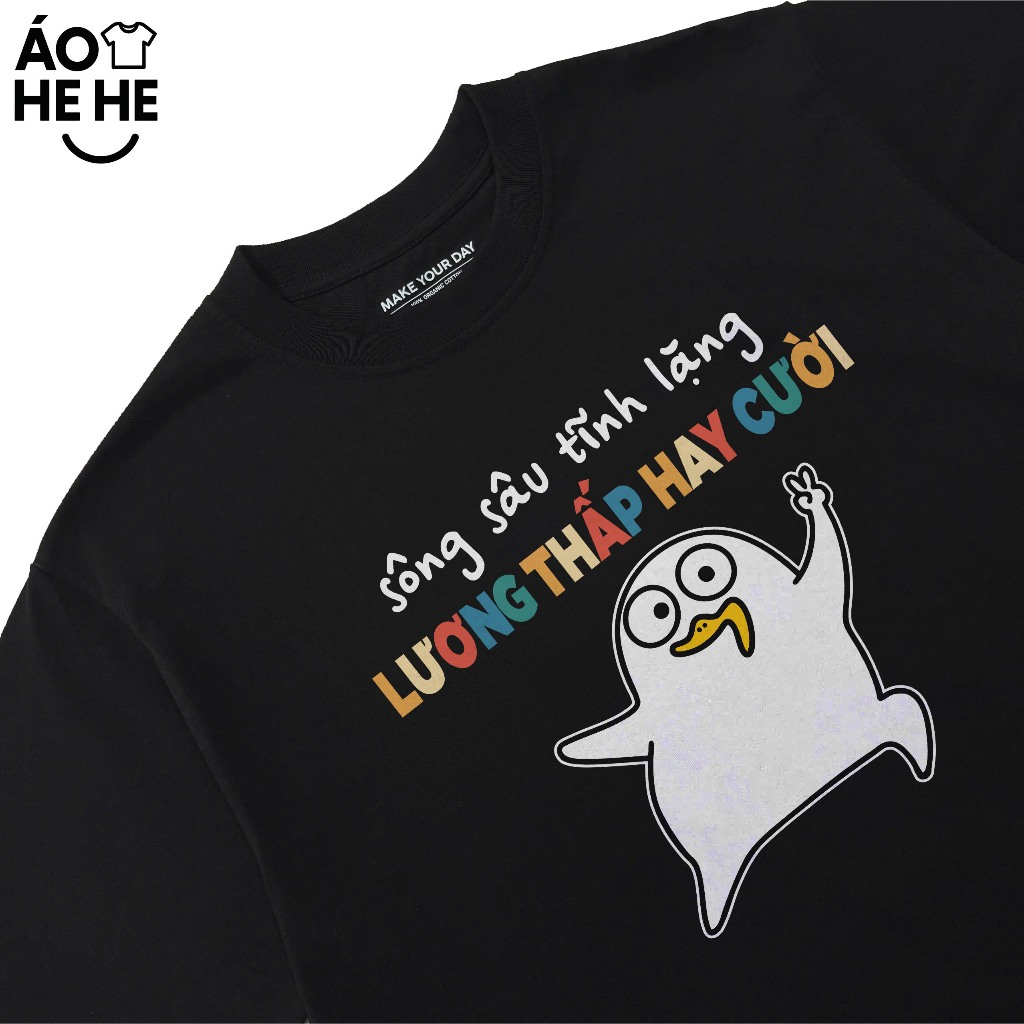 Áo Thun Hài Hước Sông Sau Tĩnh Lặng Lương Thấp Hay Cười Câu Nói Văn Phòng Công Sở Form Rộng Cotton 250gsm