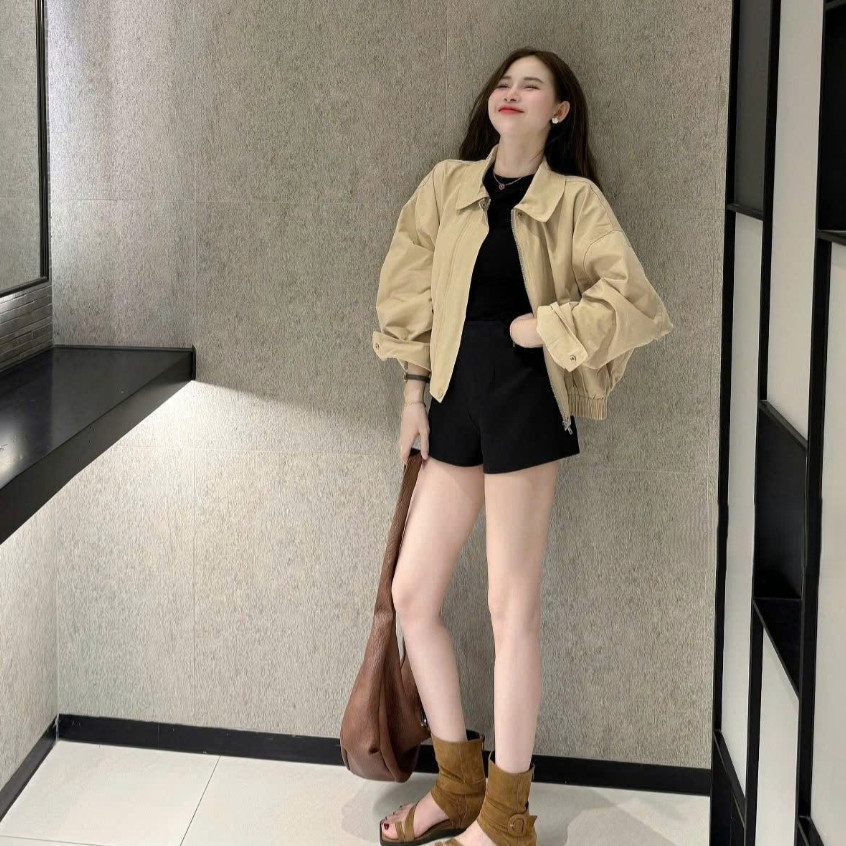 Áo khoác kaki dáng vừa, áo khoác mềm dáng rộng có cổ TAM K01