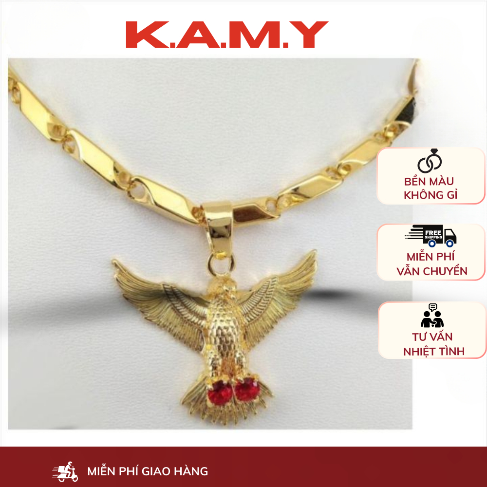 Mặt Dây Chuyền Đại Bàng Đính Đá Đỏ  Mạ Vàng 18K May Mắn – Trang Sức Phong Thủy K.A.M.Y
