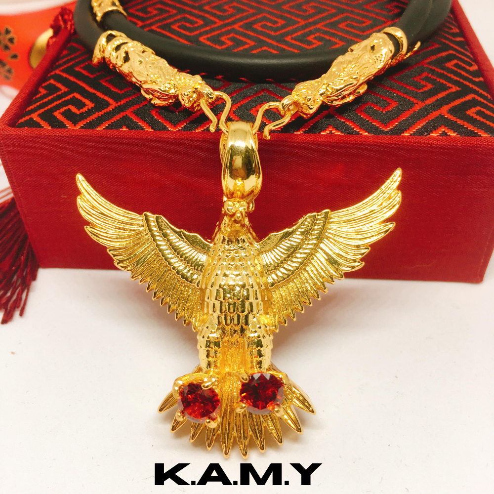 Mặt Dây Chuyền Đại Bàng Đính Đá Đỏ  Mạ Vàng 18K May Mắn – Trang Sức Phong Thủy K.A.M.Y