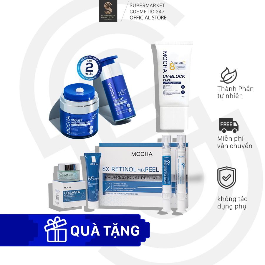 Combo nám peel da kem chống nắng mocha Giảm Sạm Nám Chuyên Sâu