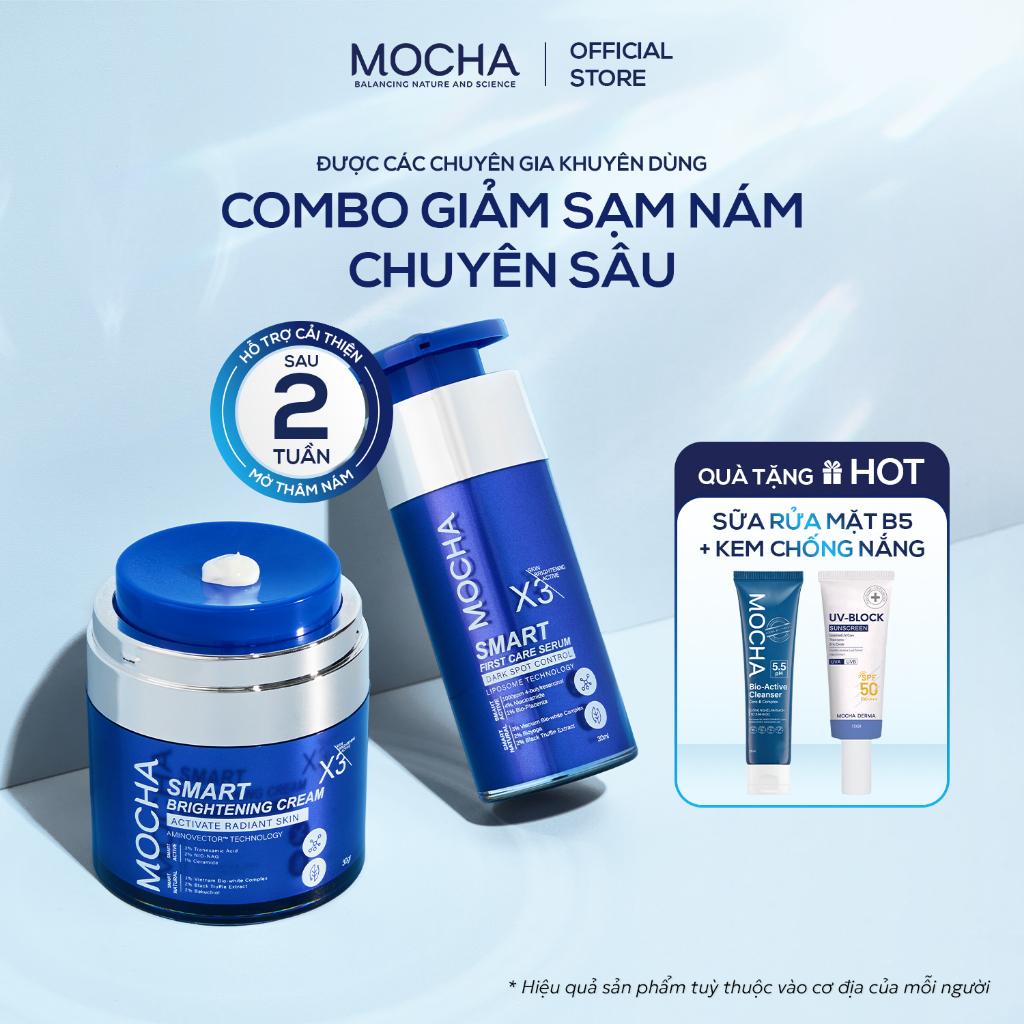 Combo nám peel da kem chống nắng mocha Giảm Sạm Nám Chuyên Sâu