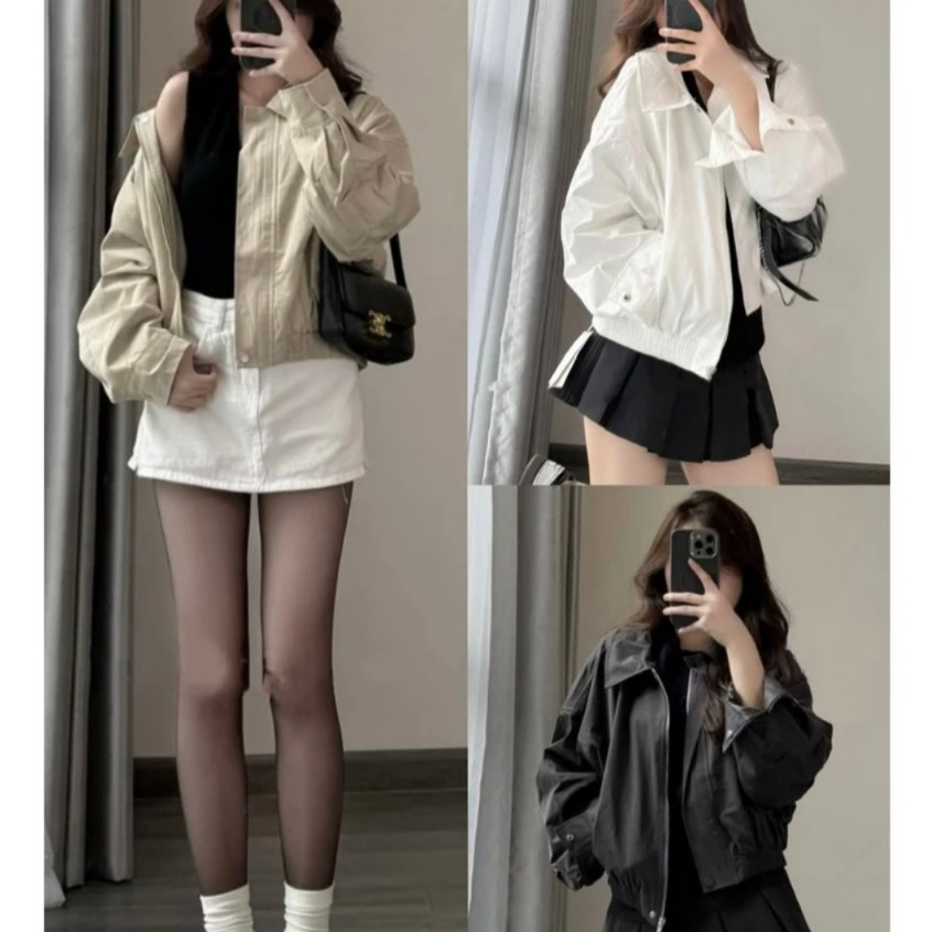 Áo kaki mềm có khóa kéo chắc chắn, áo khoác nữ mùa đông cổ bẻ LABEL K01( SẴN)