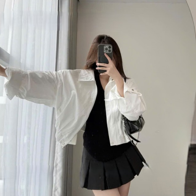Áo kaki mềm có khóa kéo chắc chắn, áo khoác nữ mùa đông cổ bẻ LABEL K01( SẴN)