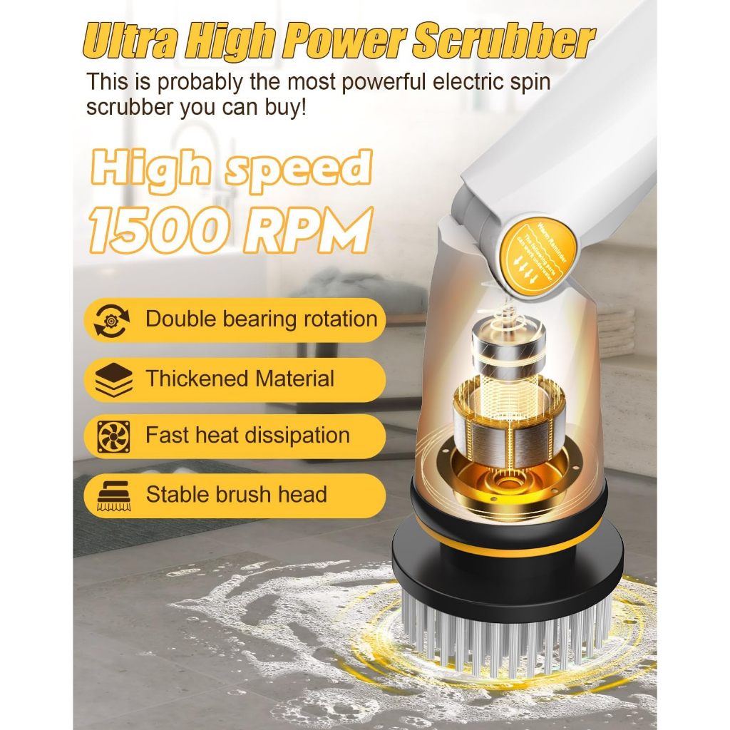 QIMEDO MÁY CHÀ SÀN ĐIỆN XOAY Q2 Pro - 1500RPM, MÀN HÌNH HIỂN THỊ, BỘ 8 BÀN CHẢI, VỆ SINH NHÀ TẮM/SÀN GẠCH KHÔNG DÂY