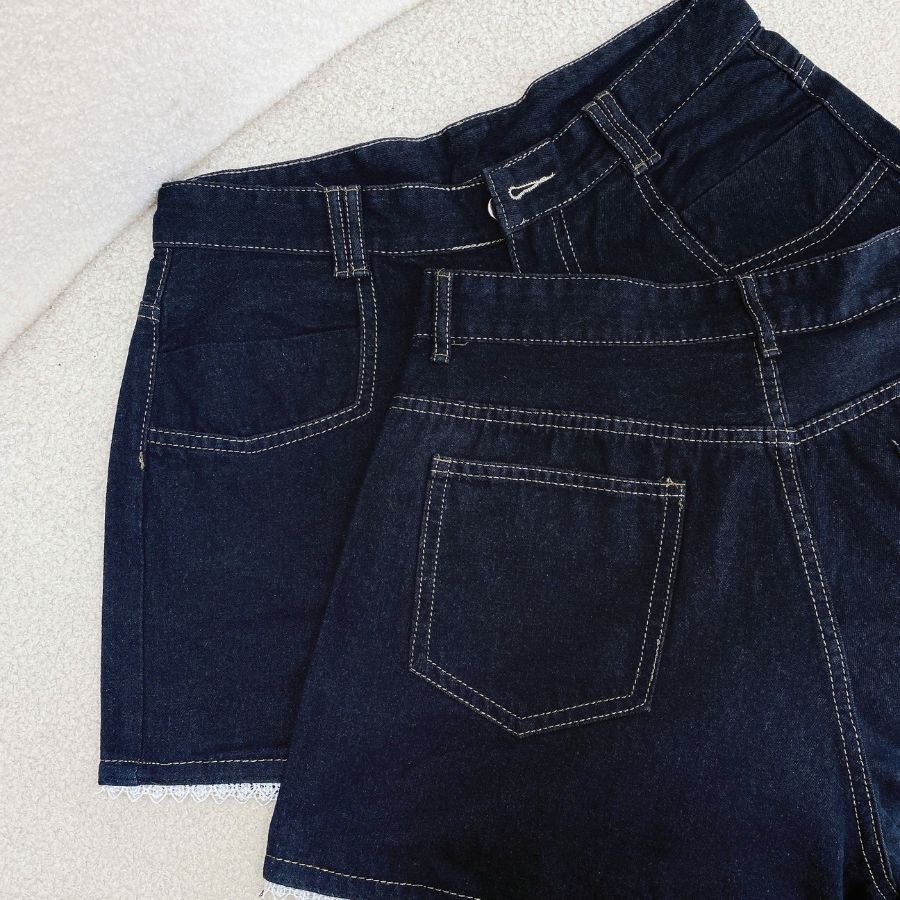 Quần Short Jean Bigsize Nữ Lưng Cao Co Giãn Viền Ren Xinh Cho Chubby 60–95kg Q565