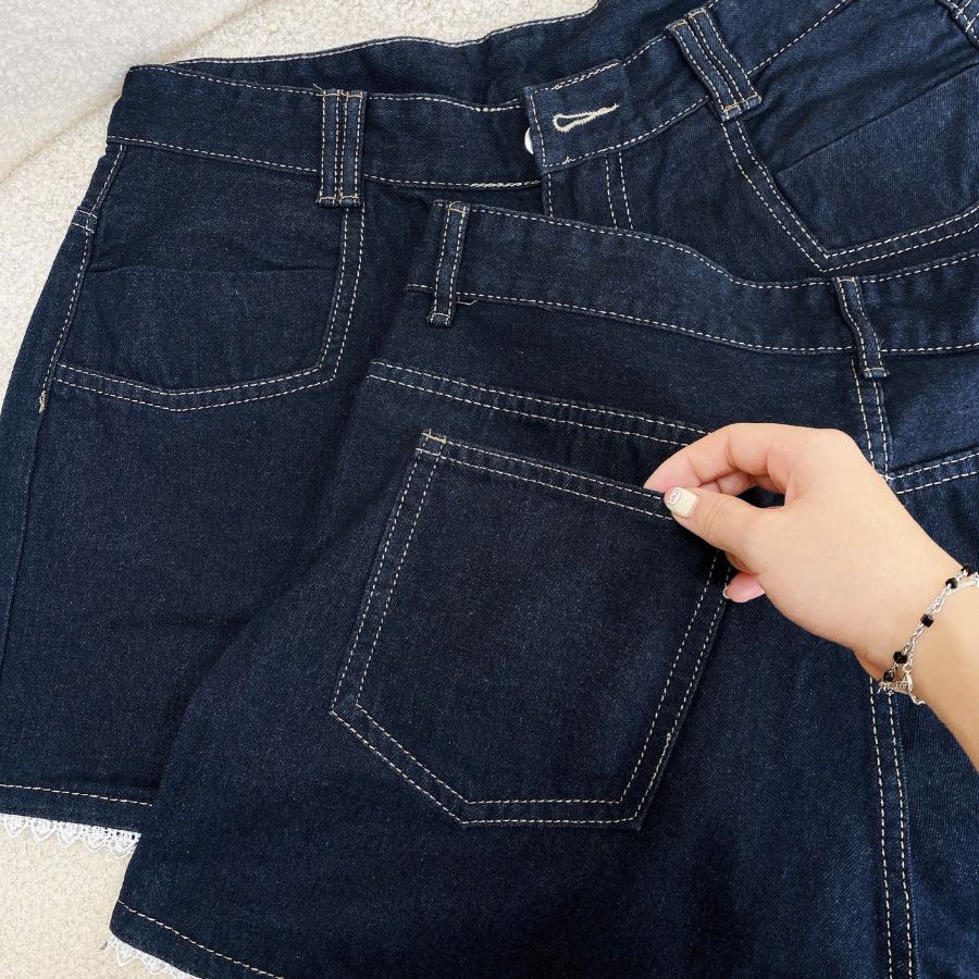 Quần Short Jean Bigsize Nữ Lưng Cao Co Giãn Viền Ren Xinh Cho Chubby 60–95kg Q565