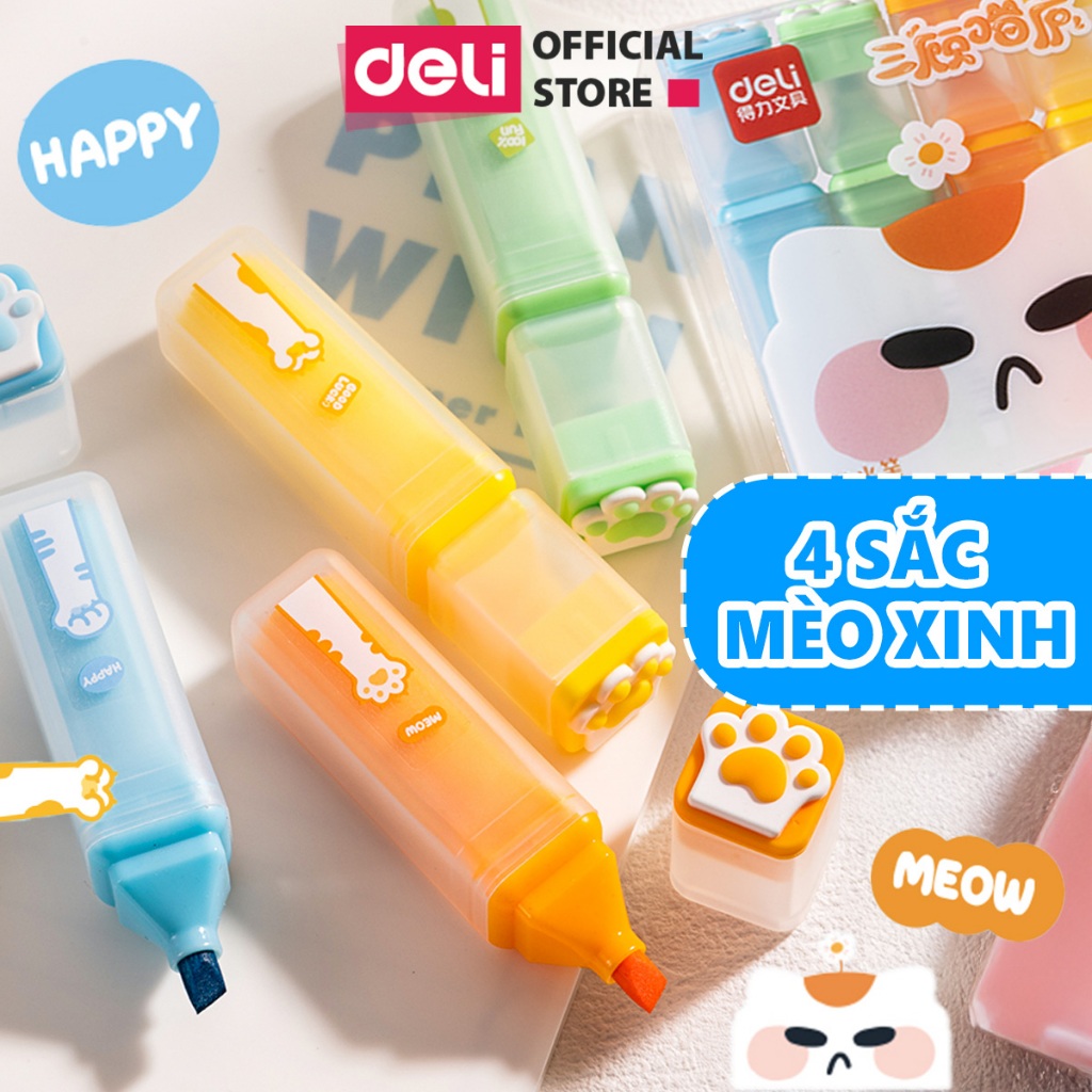 Set 3 Bút Highlight Đánh Dấu Dạ Quang Deli Màu Pastel Tiện Dụng Cho Học Sinh Sinh Viên
